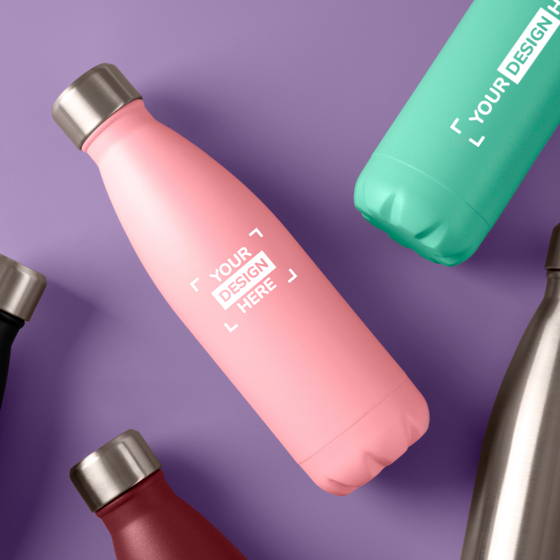 Collection of personalised branded water bottles